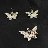 925 Sterling Silver Sparkle CZ Stone Butterfly Shaped Pendant Earring Set Minimal Handmade Gift for Daughter,Girlfriend,Wife