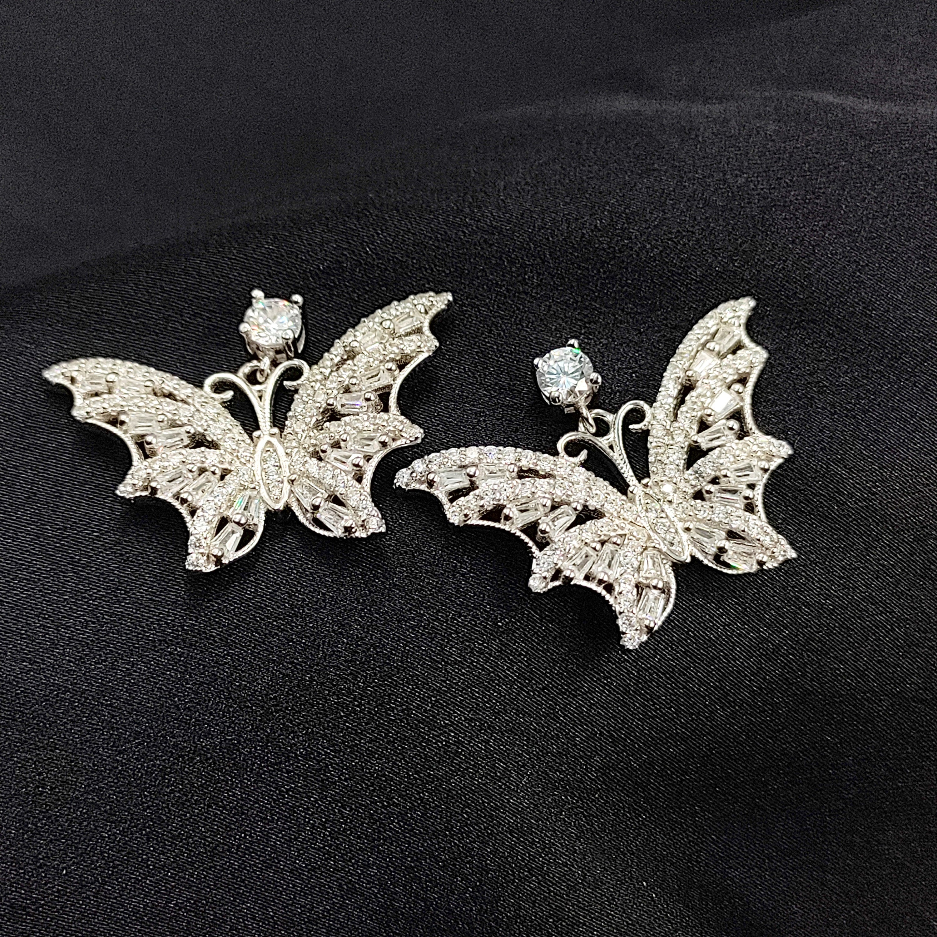 925 Sterling Silver Sparkle CZ Stone Butterfly Shaped Pendant Earring Set Minimal Handmade Gift for Daughter,Girlfriend,Wife