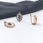 925 Sterling Silver Multicolor Cubic Zirconia Oval Shape Pendant Earring with English Lock Set Minimalist Handmade Gift