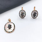 925 Sterling Silver Multicolor Cubic Zirconia Oval Shape Pendant Earring with English Lock Set Minimalist Handmade Gift