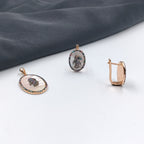 925 Sterling Silver Multicolor Cubic Zirconia Oval Shape Pendant Earring with English Lock Set Minimalist Handmade Gift