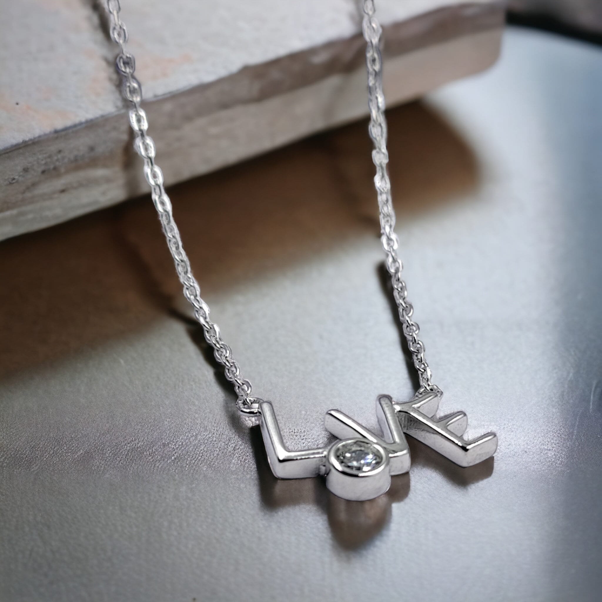 925 Sterling Silver Pave Set Solitaire CZ Necklace Wth Love Charm Pendant set Lovely Minimalist Handmade Enagagment Gift