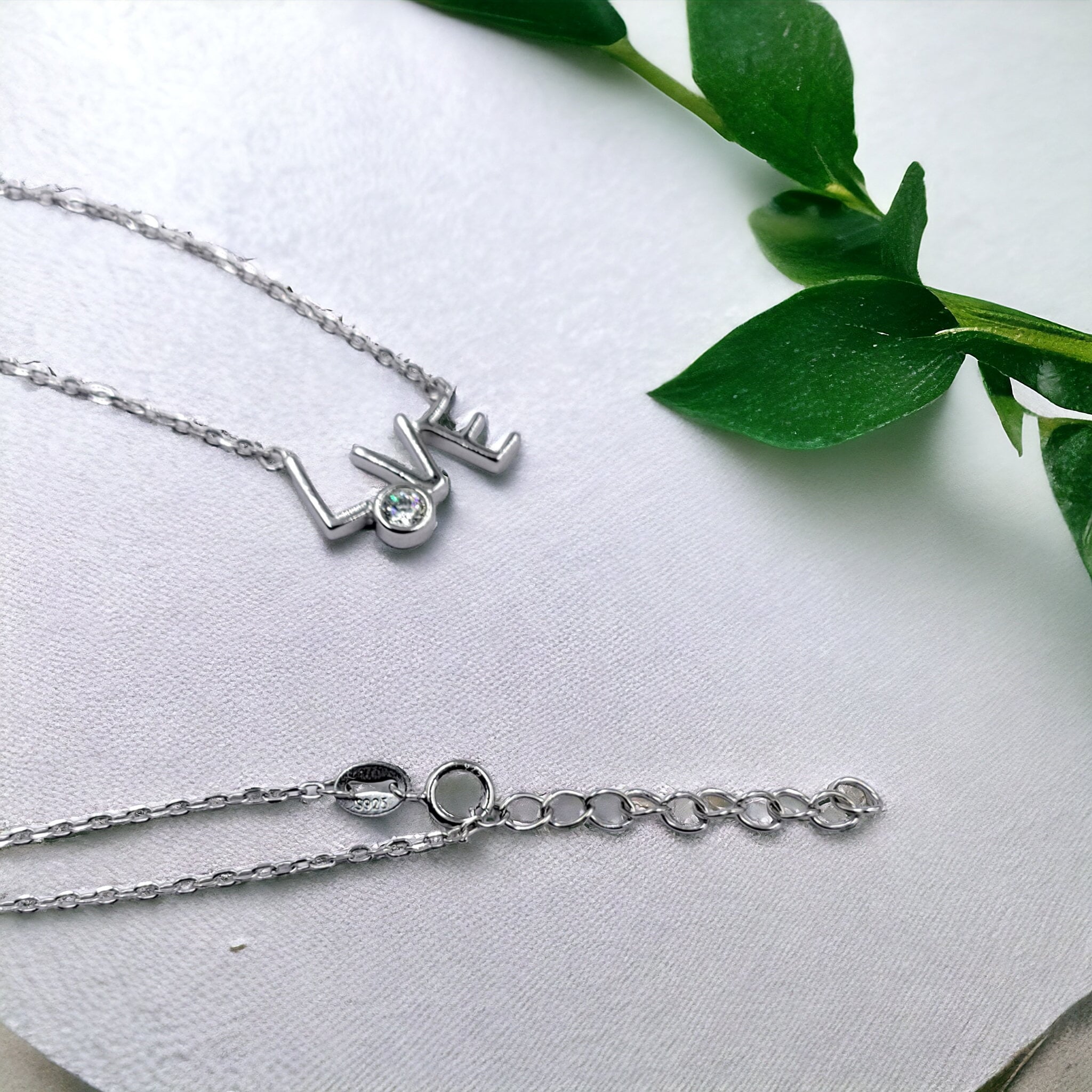 925 Sterling Silver Pave Set Solitaire CZ Necklace Wth Love Charm Pendant set Lovely Minimalist Handmade Enagagment Gift