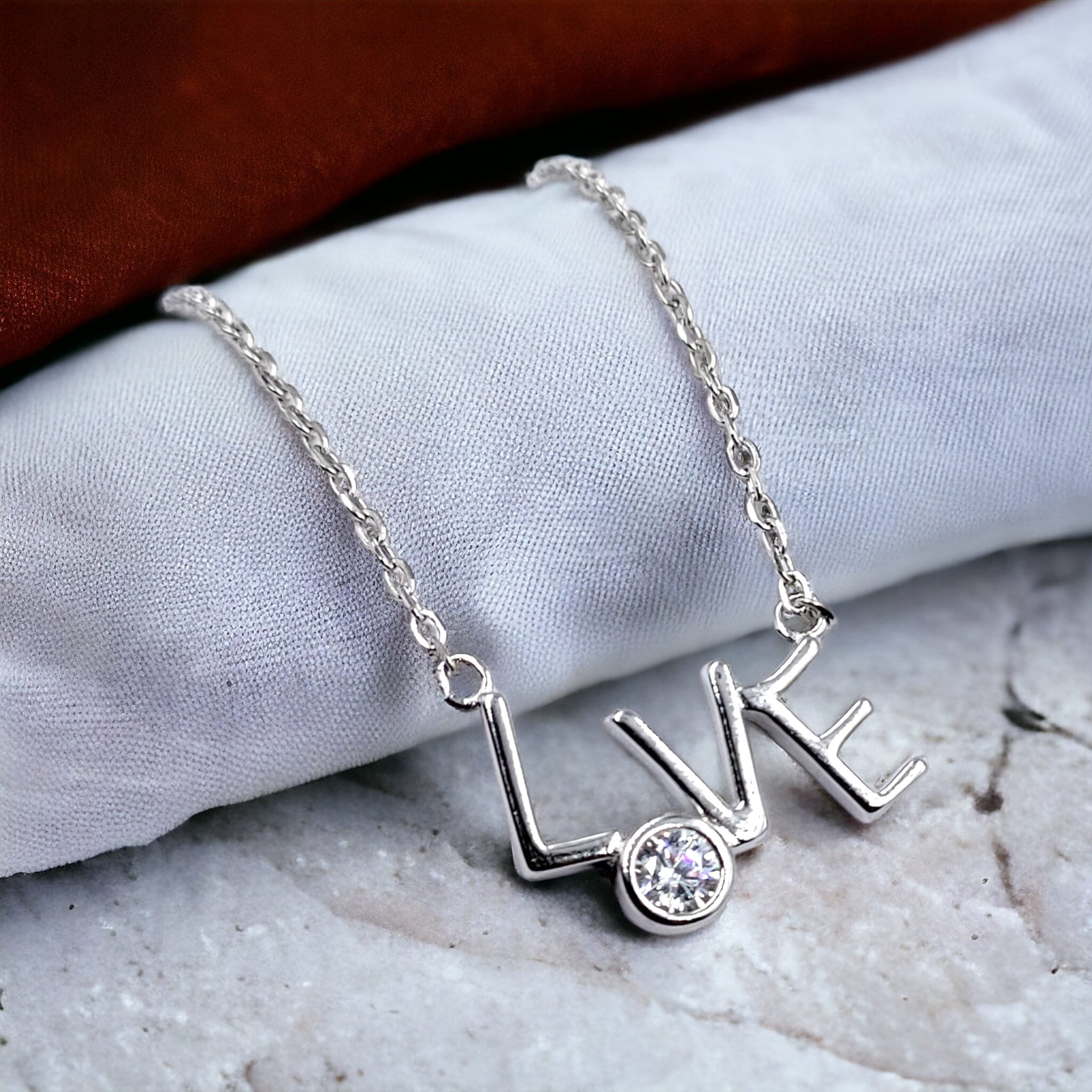 925 Sterling Silver Pave Set Solitaire CZ Necklace Wth Love Charm Pendant set Lovely Minimalist Handmade Enagagment Gift