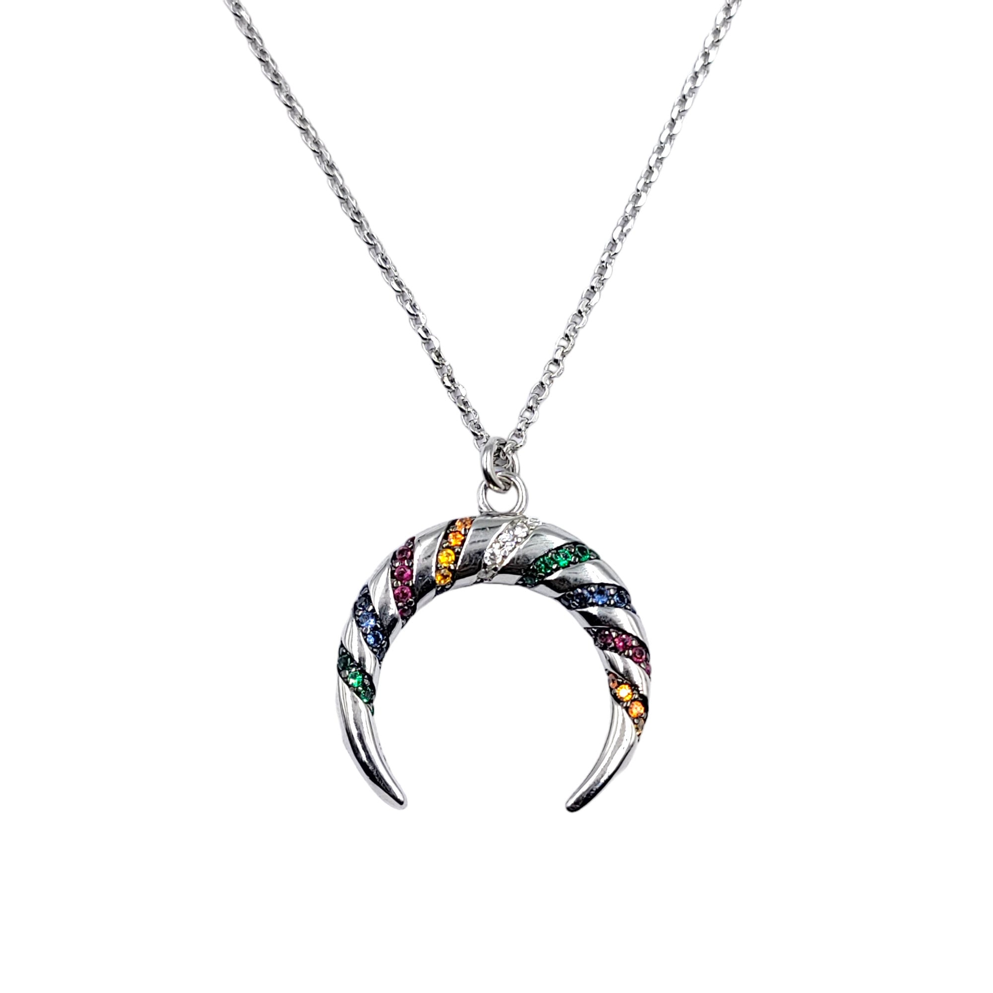 Multi-color Spiral Cubic Zirconia Semi Circle 925 Sterling Silver Moon Pendant Beautiful Adjustable Necklace set Minimalist Handmade Gift