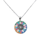 925 Sterling Silver Multi color Cubic Zirconia in Big Round Pendant Beautiful Necklace set Minimalist Handmade Gift for her