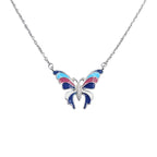 Large Enameled Butterfly Pendant Chain Set 925 Sterling Silver Sparkling CZ Amazing Necklace Set Stylish Minimalist Handmade Gift