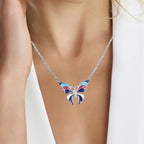Large Enameled Butterfly Pendant Chain Set 925 Sterling Silver Sparkling CZ Amazing Necklace Set Stylish Minimalist Handmade Gift