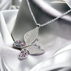 Multicolor CZ Beautifull Large Cross Butterfly Pendant Amazing Necklace Stylish Minimalist Handmade Gift 925 Sterling Silver