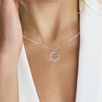 925 Sterling Silver Semi Round Shape Charm CZ Necklace Pendant set Lovely Minimalist Handmade Gift