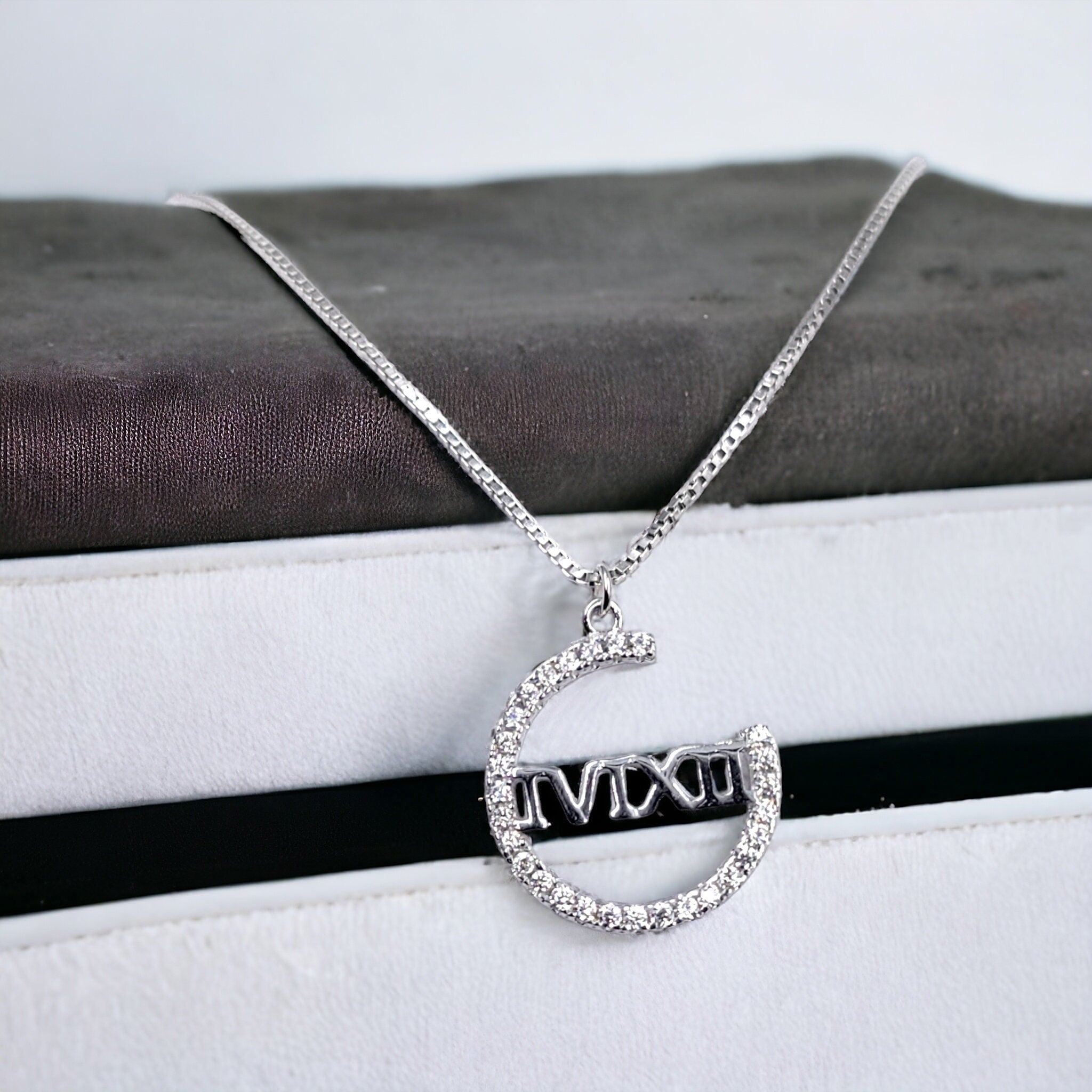 925 Sterling Silver Semi Round Shape Charm CZ Necklace Pendant set Lovely Minimalist Handmade Gift