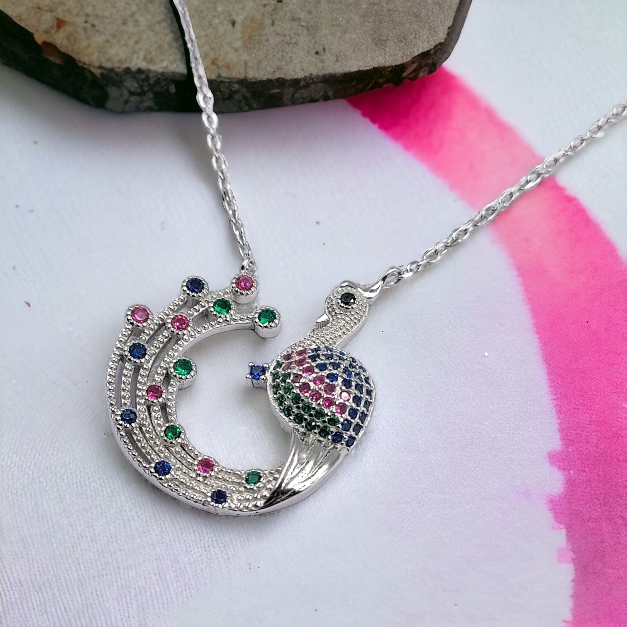 925 Sterling Silver Sparkling Cubic Zirconia Pretty Peacock Pendant Amazing Necklace Stylish Minimalist Handmade Gift