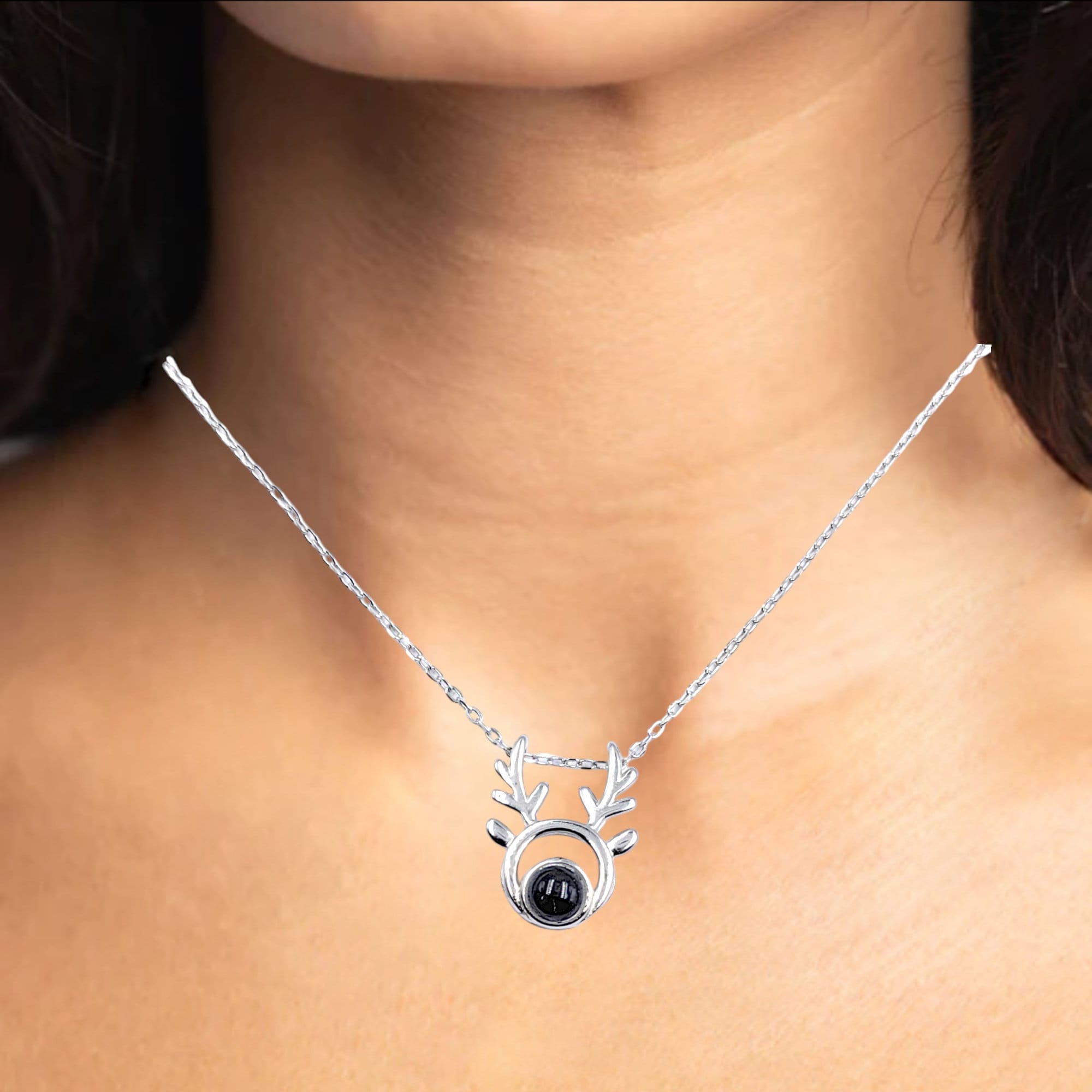 925 Sterling Silver Grey Cubic Zirconia Silver Round Deer Christmas deer I love you Projection Romantic Love Memory Women Necklace
