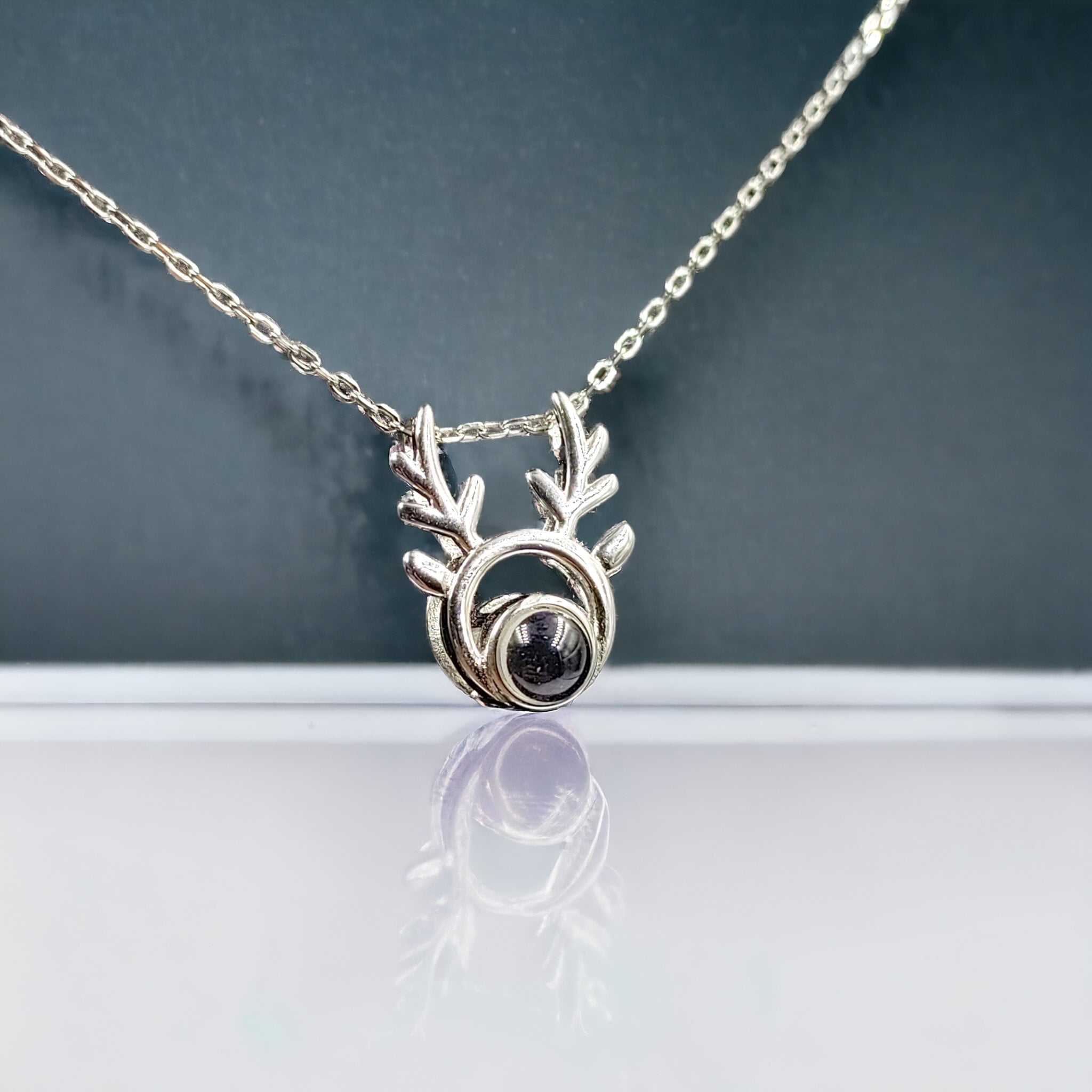 925 Sterling Silver Grey Cubic Zirconia Silver Round Deer Christmas deer I love you Projection Romantic Love Memory Women Necklace