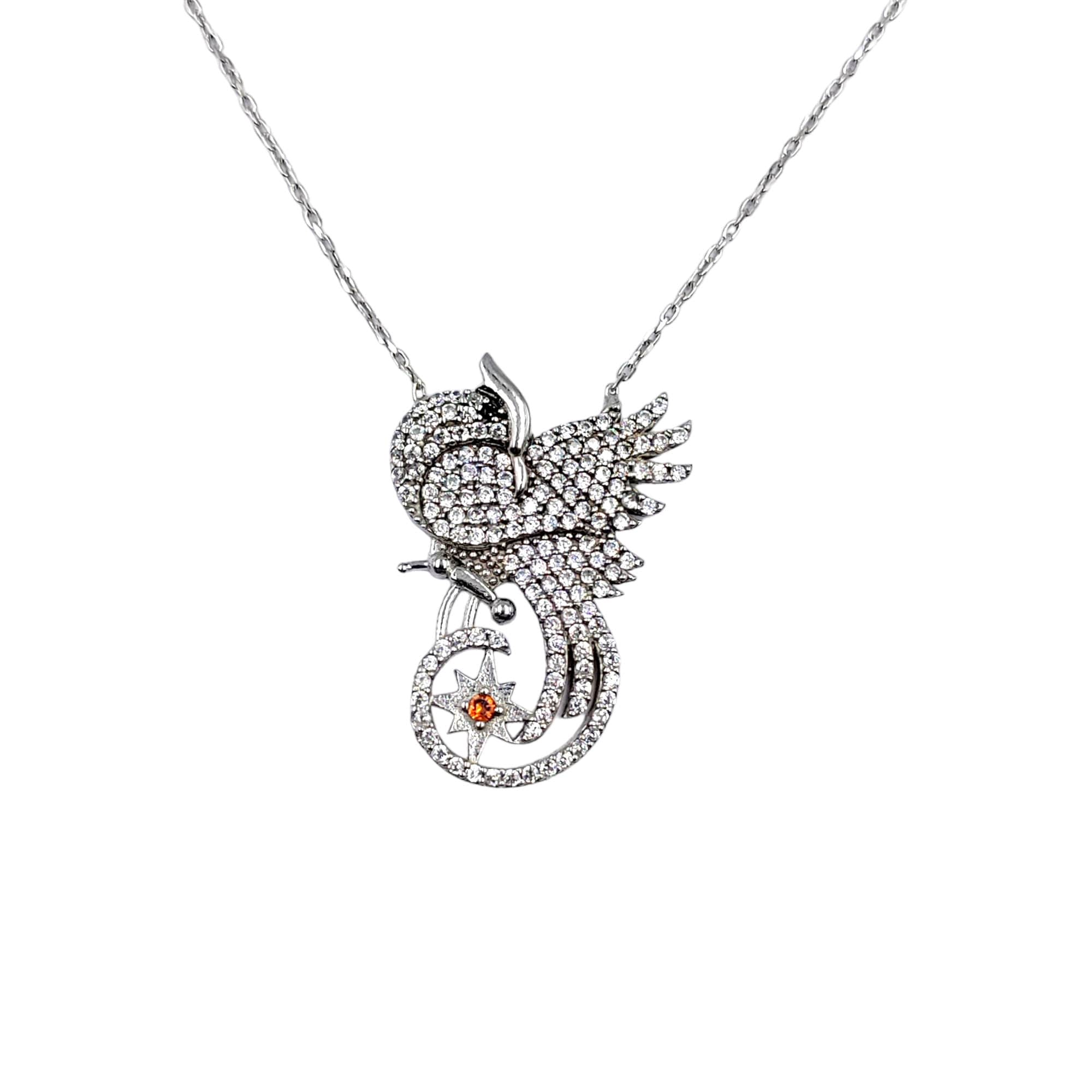 925 Sterling Silver Sparkling CZ Bird Saprrow Big Pendant Necklace Stylish Minimalist Handmade Gift for Wedding