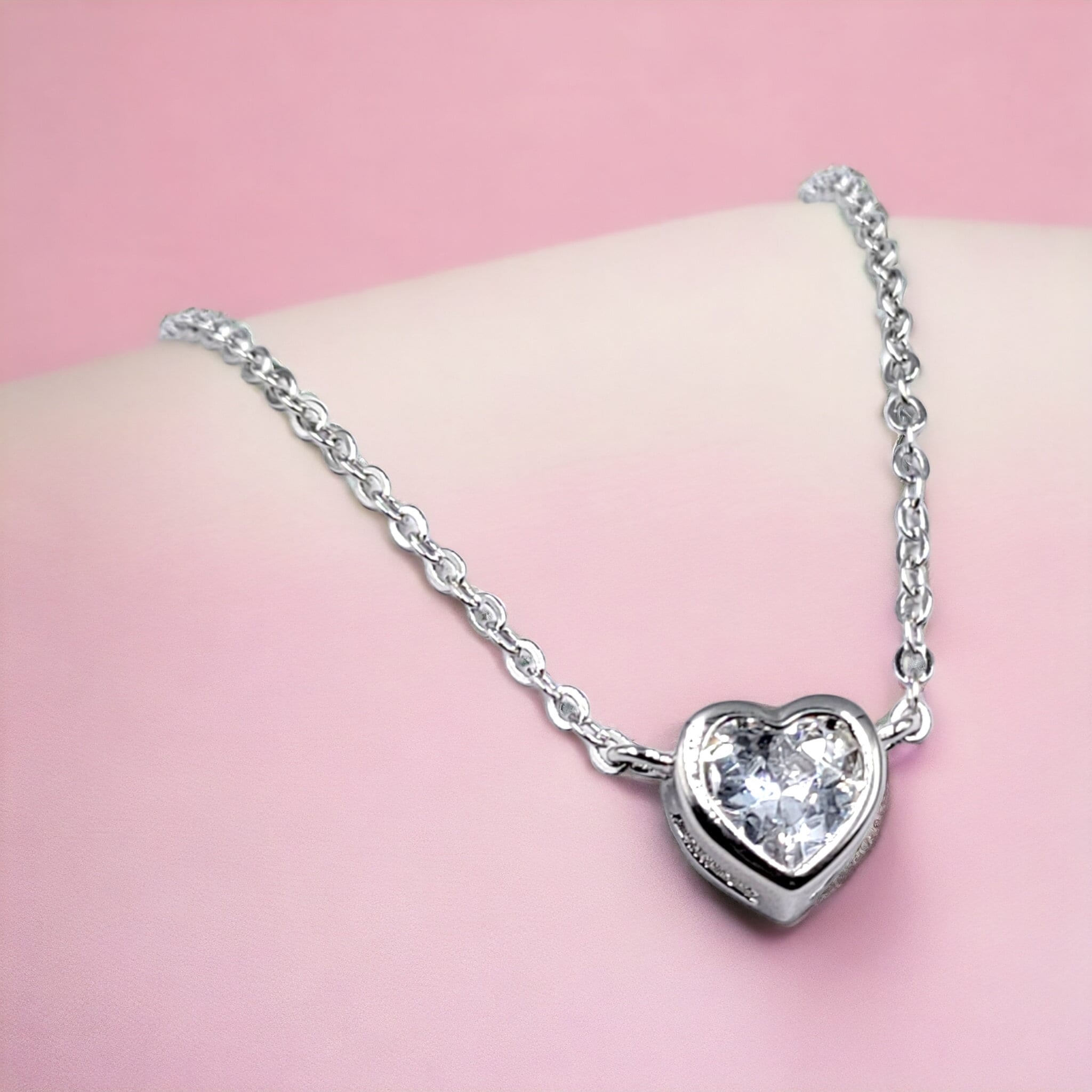 925 Sterling Silver Solitaire Tiny Little Heart Charm Necklace Pendant set Lovely Minimalist Handmade Gift for lover