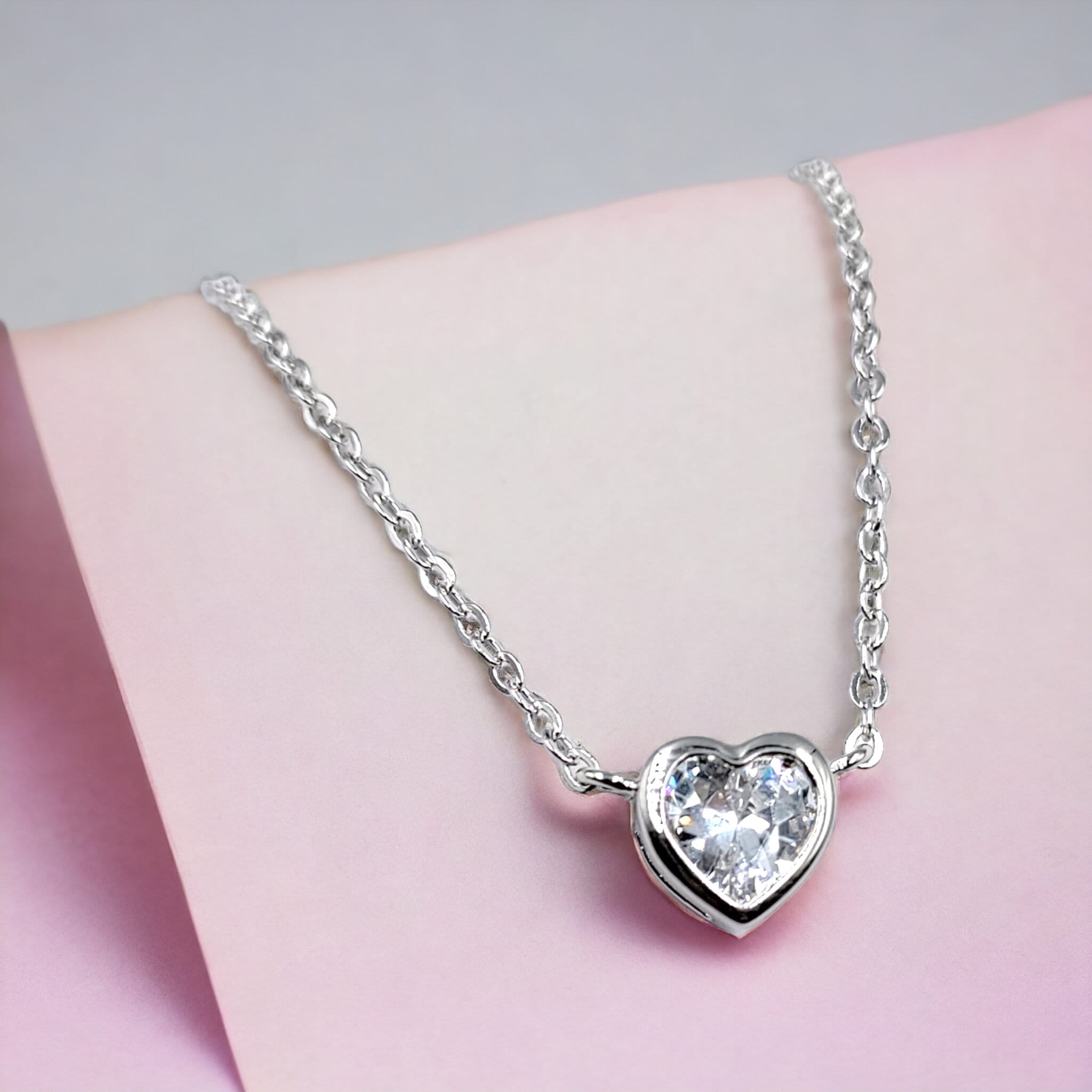 925 Sterling Silver Solitaire Tiny Little Heart Charm Necklace Pendant set Lovely Minimalist Handmade Gift for lover