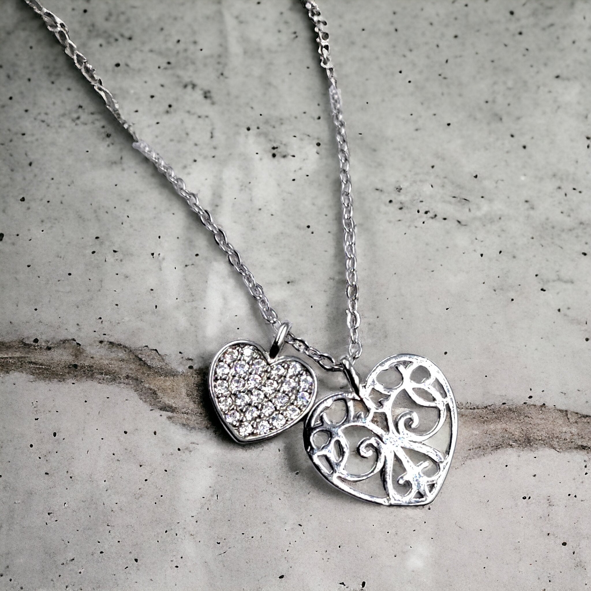 925 Sterling Silver Double Heart Pendant Necklace Set Lovely Twin Heart Jewellery Minimalist Handmade Gift for lover