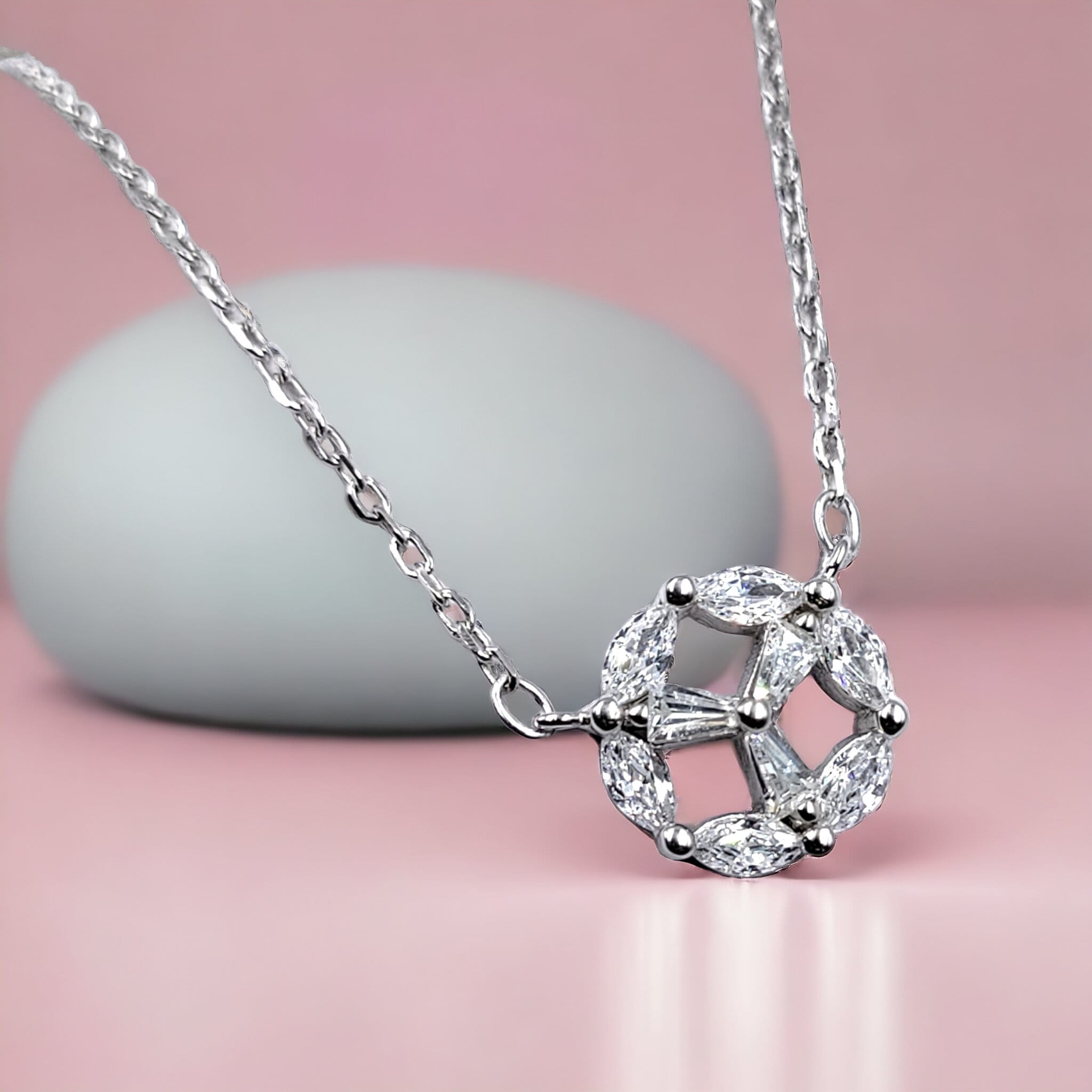 925 Sterling Silver Little Floral Charm CZ Round Pendant Chain Set for Daughter,Sister,Wife Beautiful Necklace Minimalist Handmade Gift