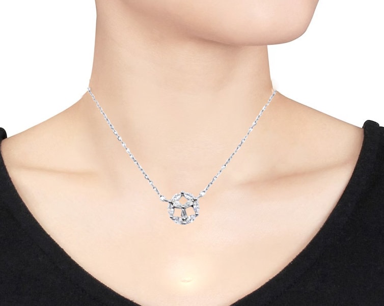 925 Sterling Silver Little Floral Charm CZ Round Pendant Chain Set for Daughter,Sister,Wife Beautiful Necklace Minimalist Handmade Gift