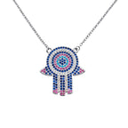 Good Luck Gift Evil Eye Spiritual Symbol Hamsa Hand Pendant and chain set 925 Solid Silver CZ Evil Eye Necklace Handmade Gift Boho Jewelry