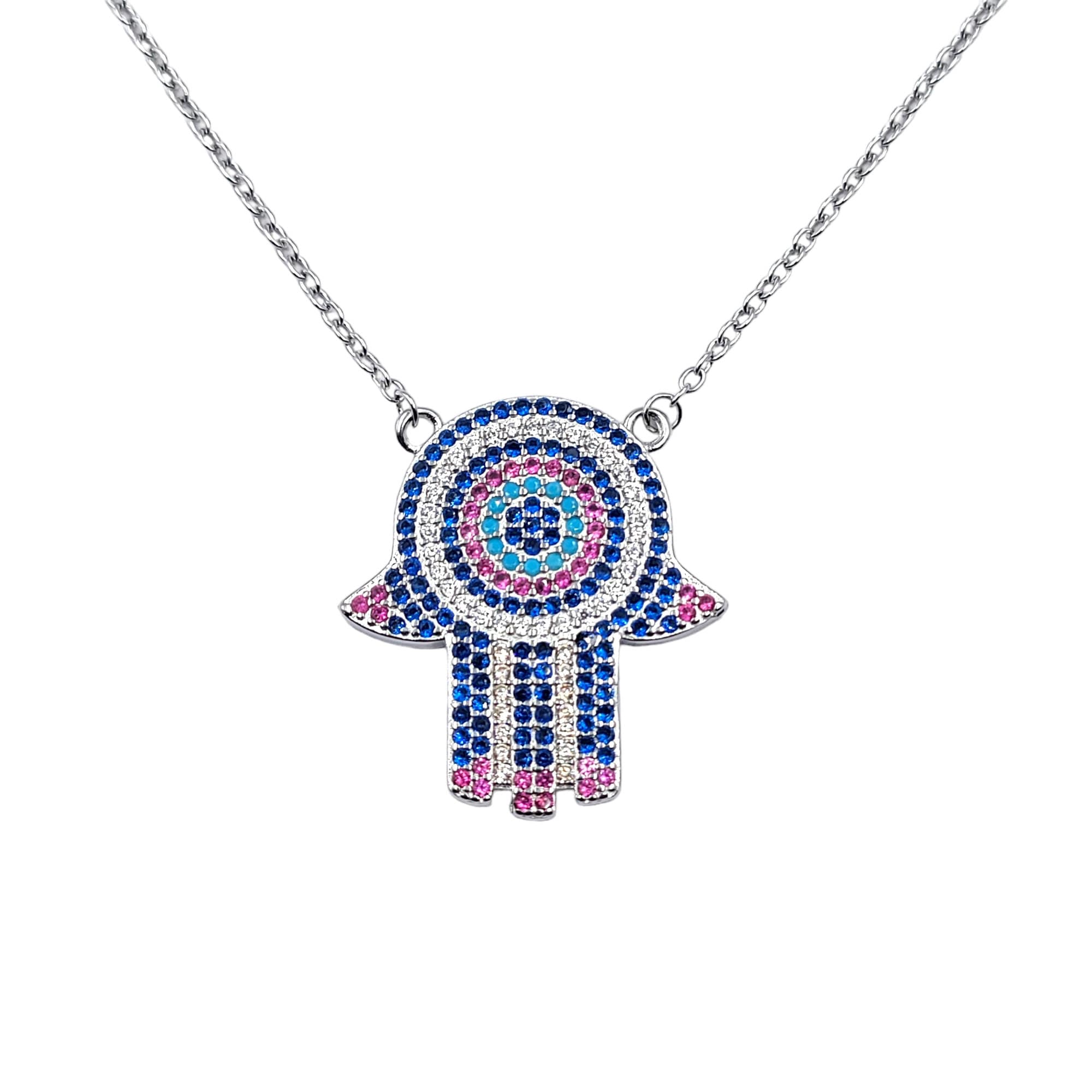 Good Luck Gift Evil Eye Spiritual Symbol Hamsa Hand Pendant and chain set 925 Solid Silver CZ Evil Eye Necklace Handmade Gift Boho Jewelry