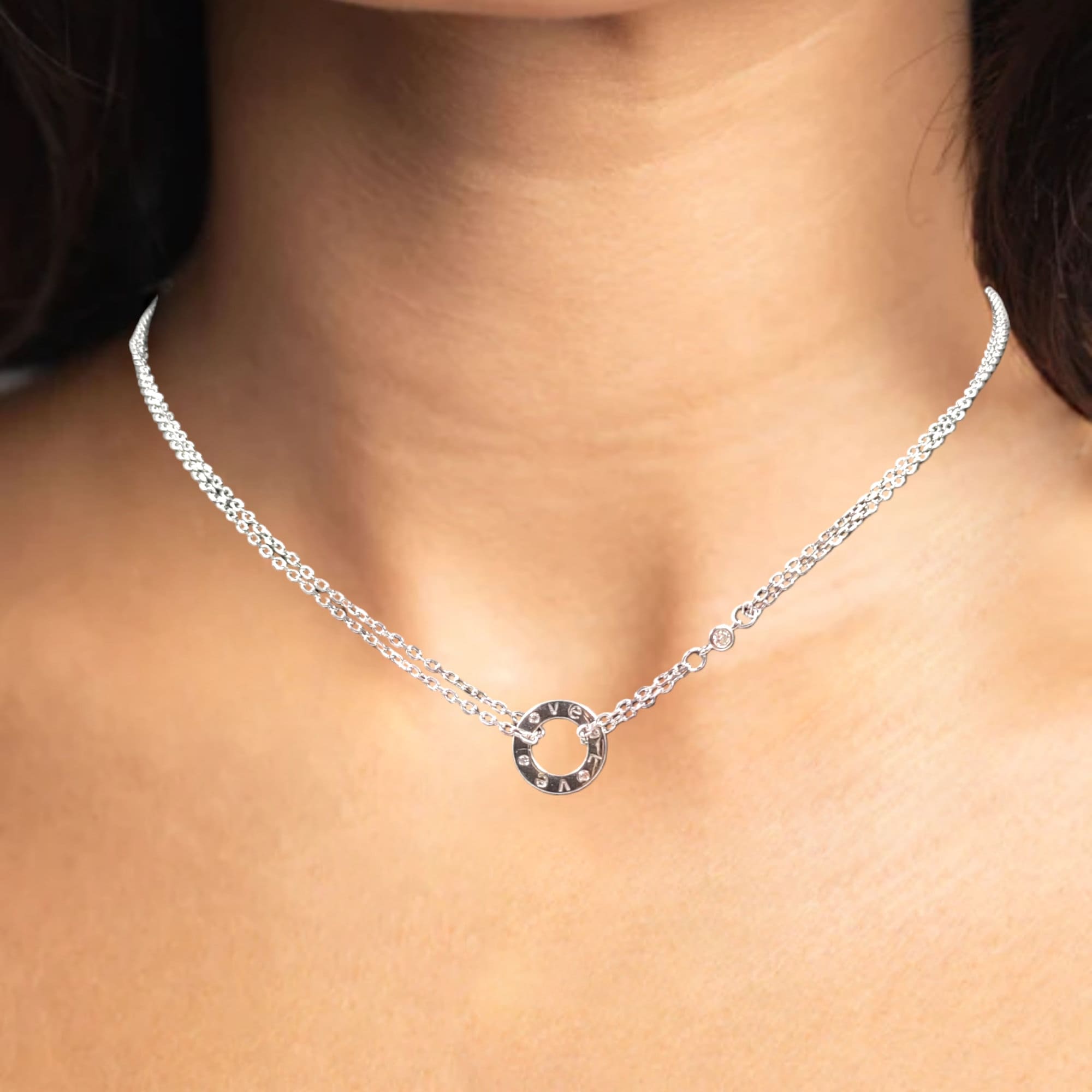 925 Sterling Silver CZ Round Circle with Love Written Unisex Necklace Pendant set Beautiful Minimalist Handmade Gift for lover