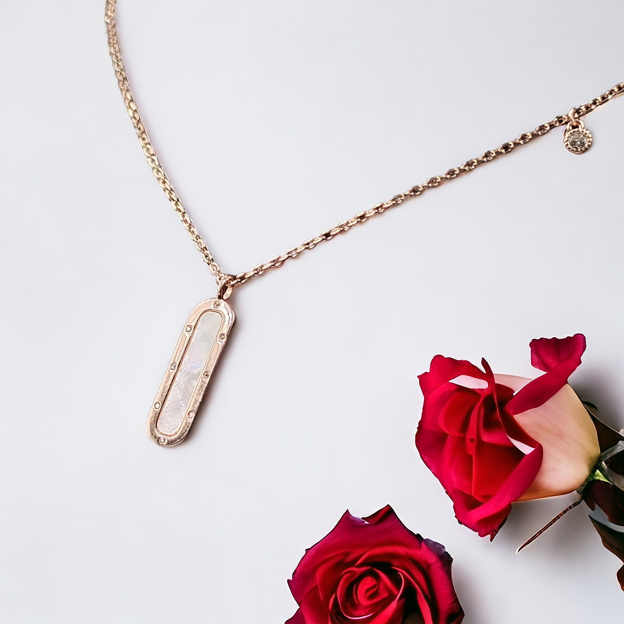 925 Sterling Silver Oval Shaped Rose gold plated Pendant with CZ Necklace set Lovely Minimalist Handmade Gift for Mother,Daughter,Sister