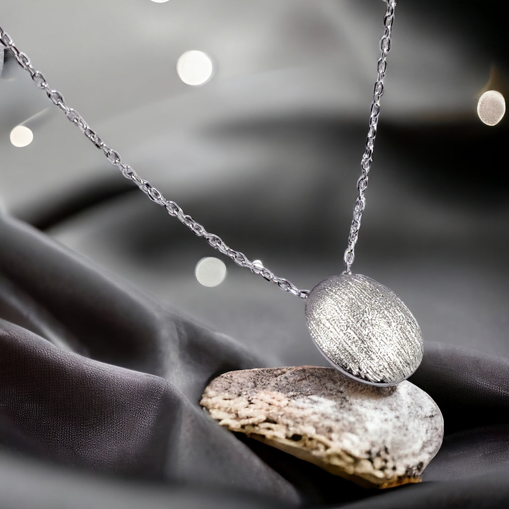 925 Sterling Silver Oval Shaped Matt Finished Pendant Chain Necklace set Lovely Minimalist Unisex Handmade Gift