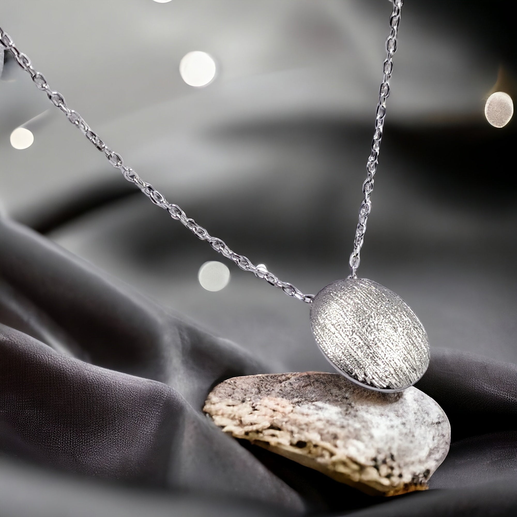 925 Sterling Silver Oval Shaped Matt Finished Pendant Chain Necklace set Lovely Minimalist Unisex Handmade Gift