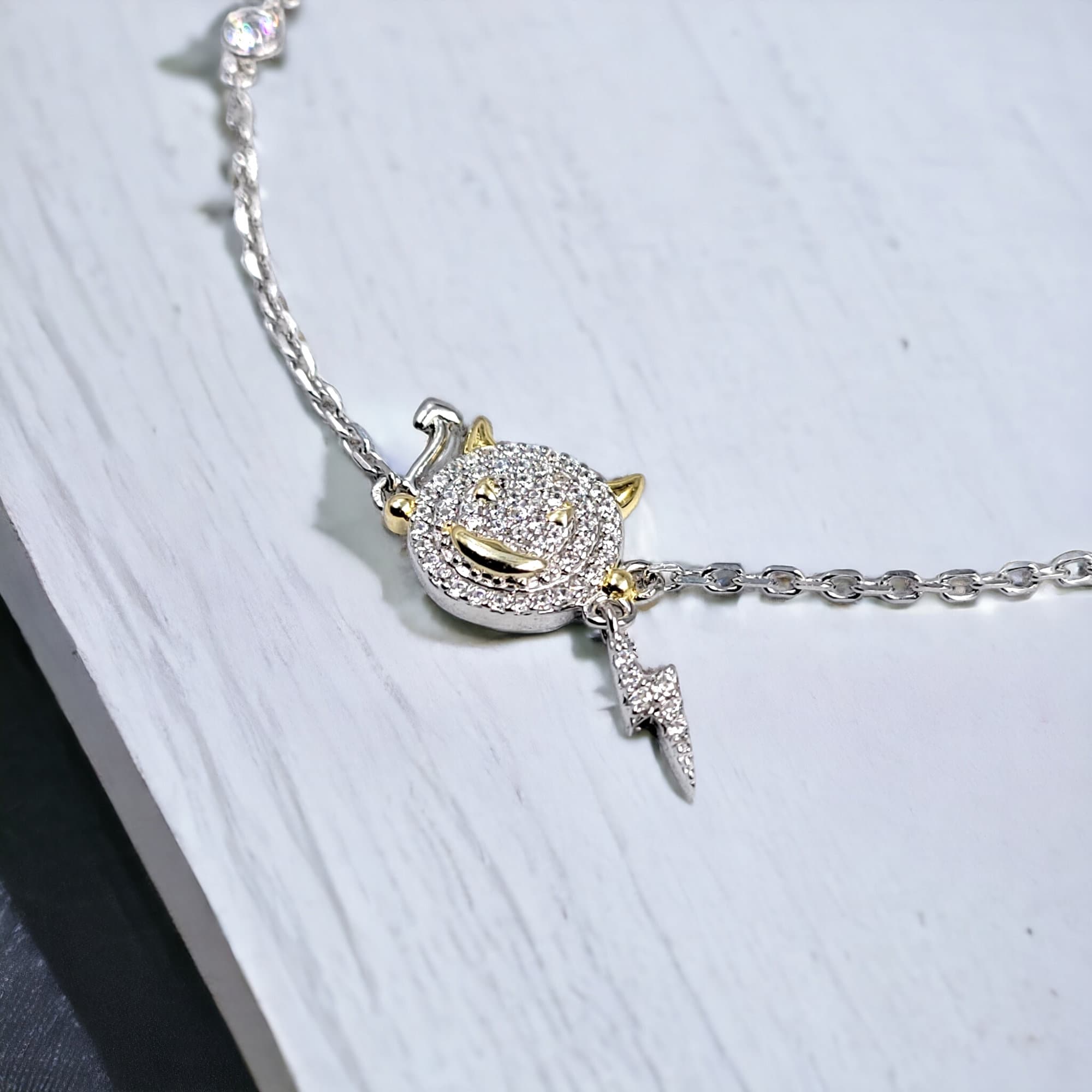 925 Sterling Silver CZ Evil Face Sparkling Tennis Bracelet with CZ Stone Charm Minimalist Gift for Daughter