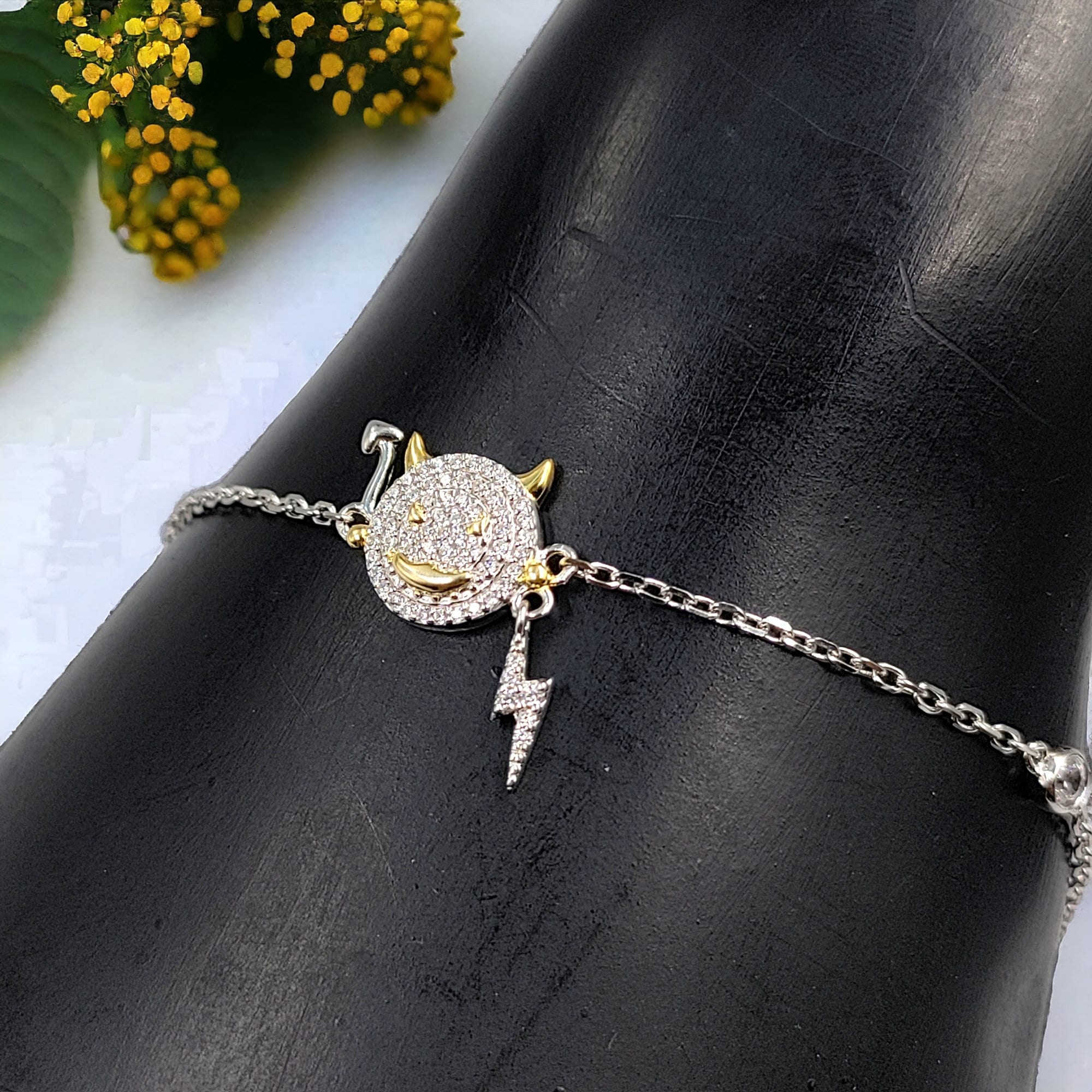 925 Sterling Silver CZ Evil Face Sparkling Tennis Bracelet with CZ Stone Charm Minimalist Gift for Daughter