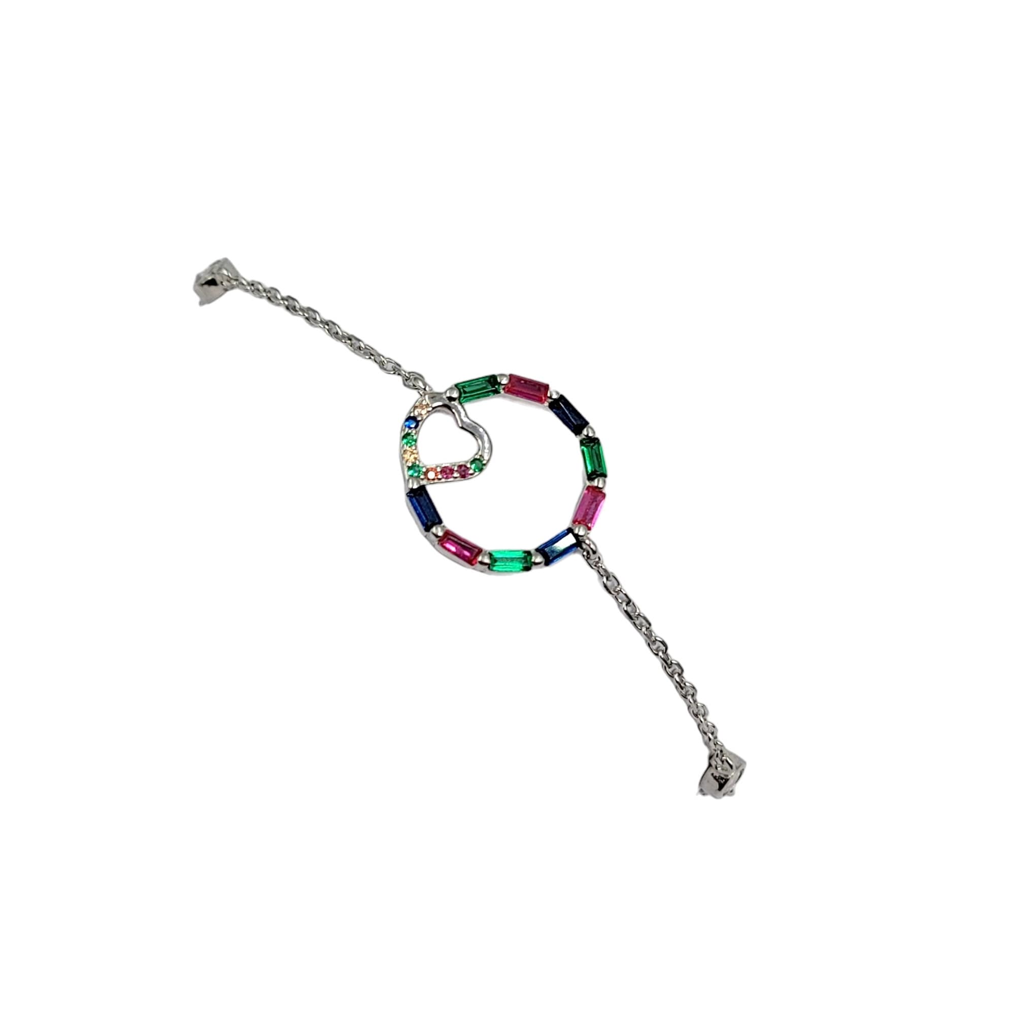Multi Color Stone Circle with heart 925 Sterling Silver Pretty Minimalist Lovely Bracelet Beautiful Gift for Girlfriend,Daughter,Wife