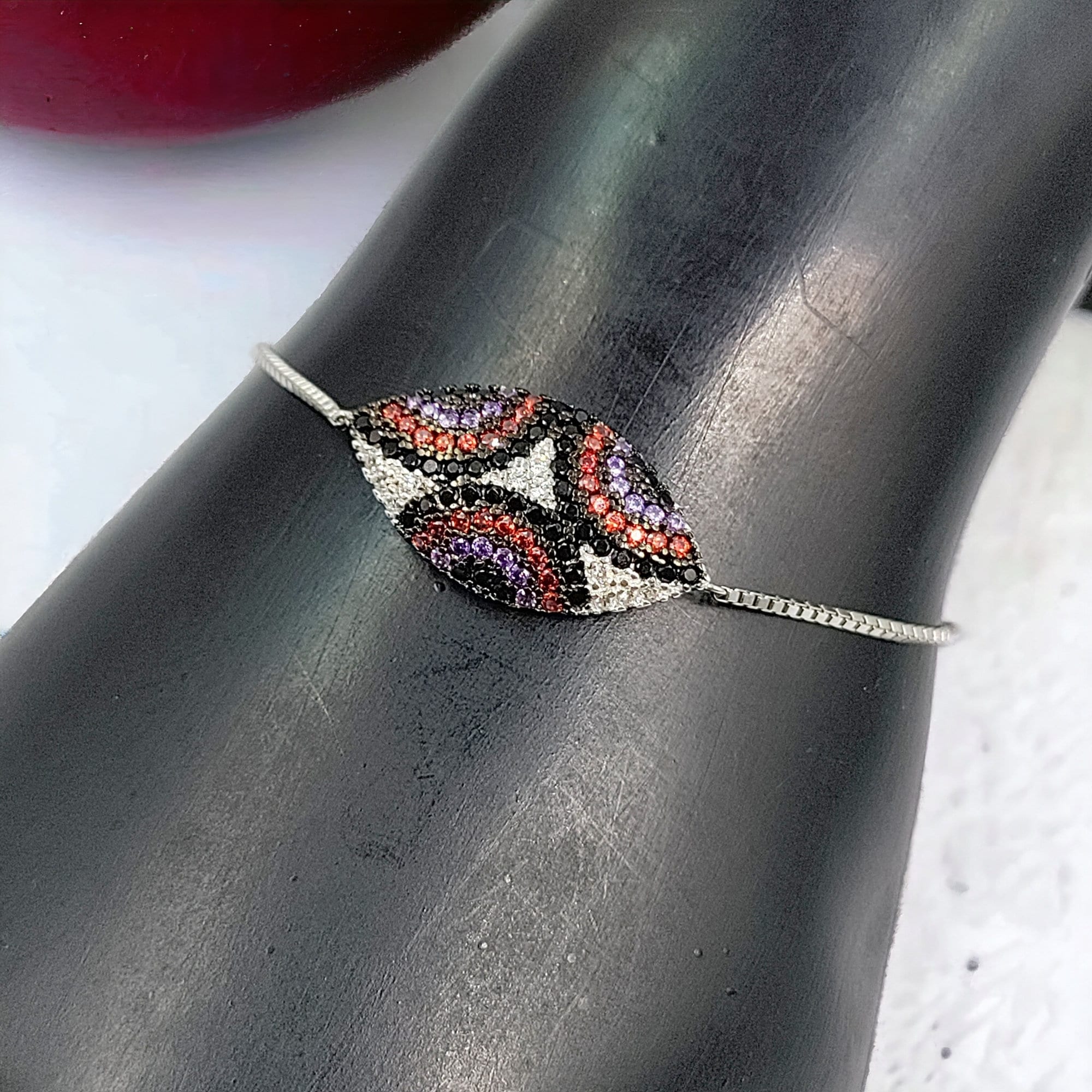 Black Multi Color Stone Solid Silver Pretty Minimalist Adjustable Bracelet Beautiful Gift for Black Lover,Girlfriend,Daughter,Wife