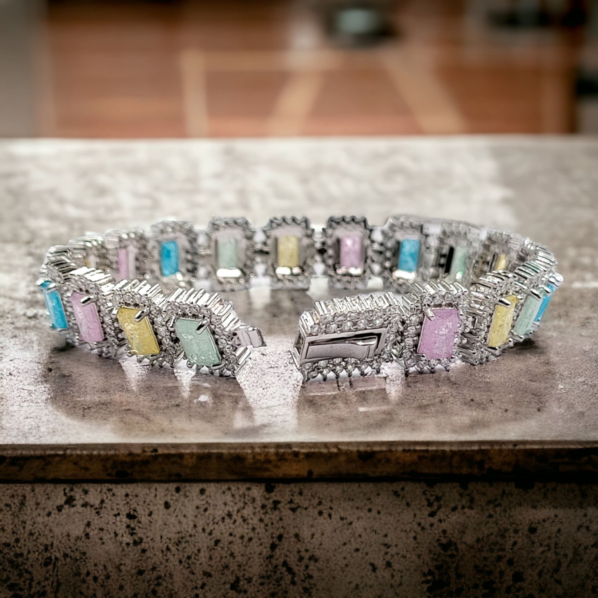 925 Sterling Silver Multi color Stone CZ Royal Tennis Bracelet Stylish Cubic Zirconia Gift for Anniversary,Birthday,Wedding,Girlfriend, Wife