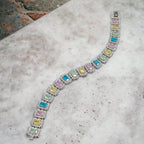 925 Sterling Silver Multi color Stone CZ Royal Tennis Bracelet Stylish Cubic Zirconia Gift for Anniversary,Birthday,Wedding,Girlfriend, Wife