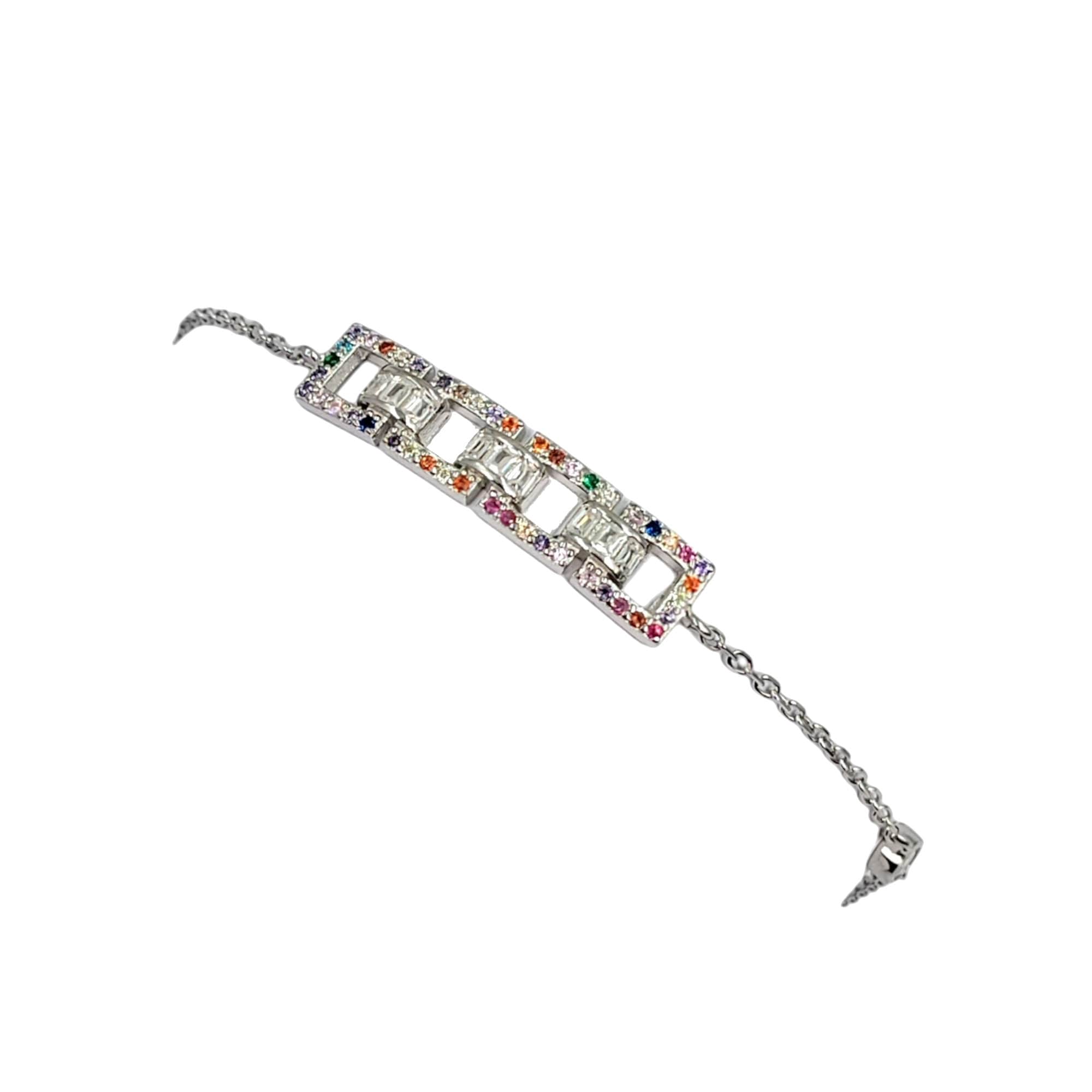 Solid Silver Multi color Stone CZ Pretty Tennis Bracelet Stylish Cubic Zirconia Art Gift for Anniversary,Birthday,Wedding,Girlfriend, Wife