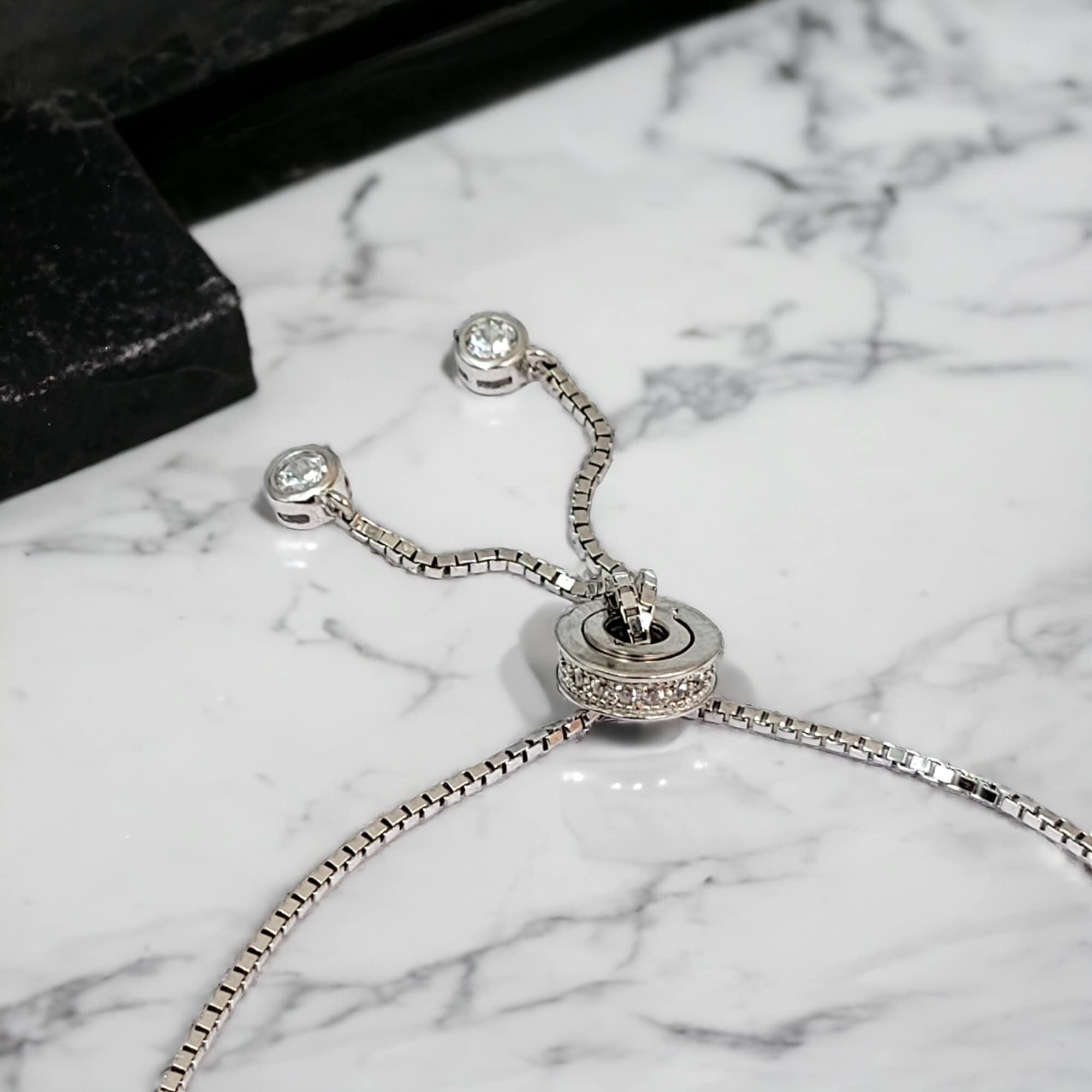 925 Sterling Silver White Stone CZ Pretty Tennis Bracelet Pave set diamond chain Adjustable Bracelet Minimal Gift for Christmas,New year