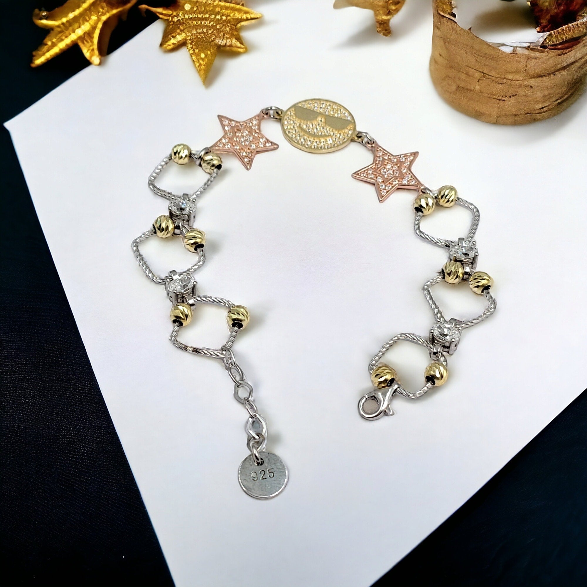 925 Sterling Silver Rock star Funky Star Shimmery Tennis Unisex Bracelet Stylish Gift for Christmas,New year