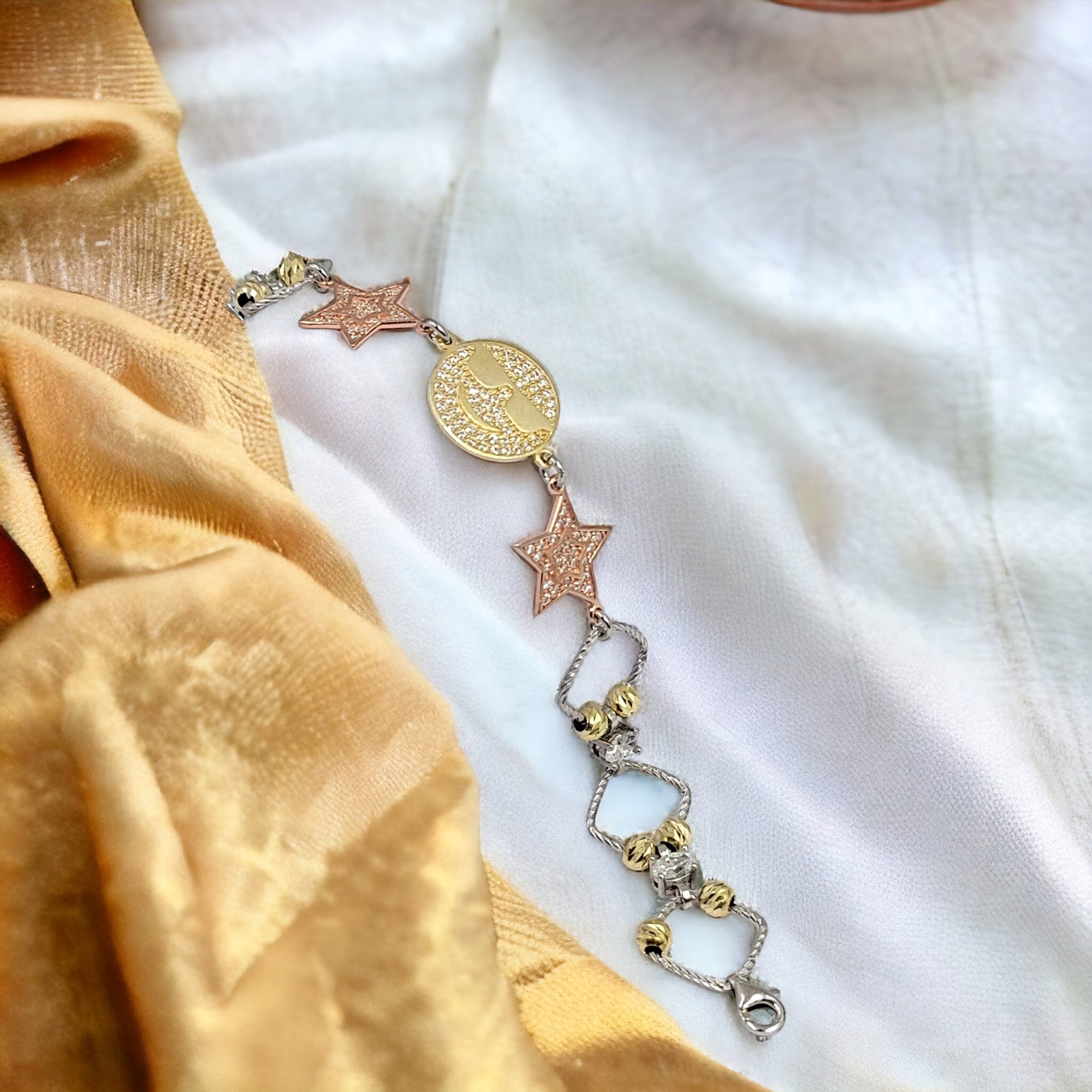 925 Sterling Silver Rock star Funky Star Shimmery Tennis Unisex Bracelet Stylish Gift for Christmas,New year