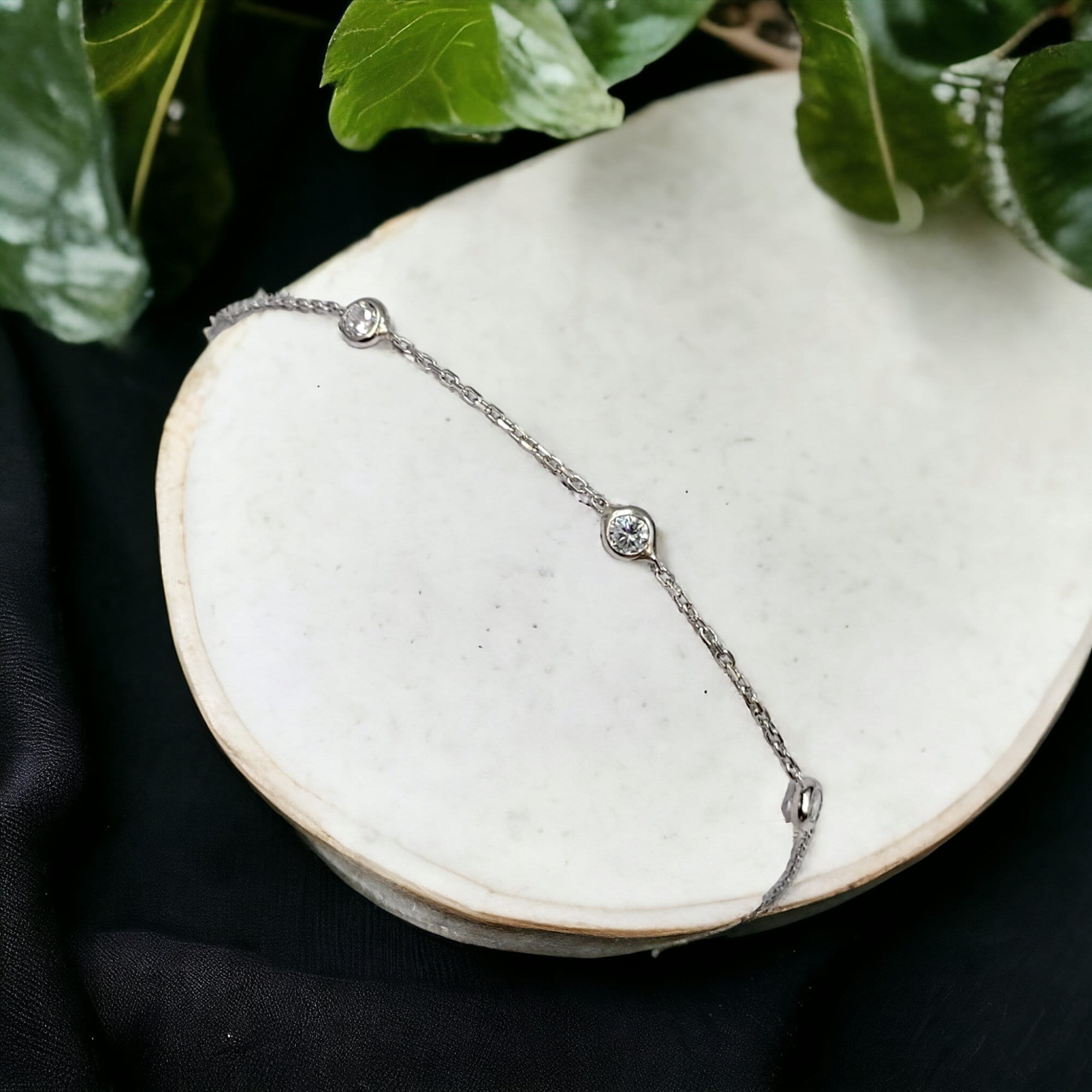 White CZ Stone 925 Sterling Silver Pretty Minimalist Chain link Bracelet in Beautiful Gift for Girlfriend,Daughter,Wife