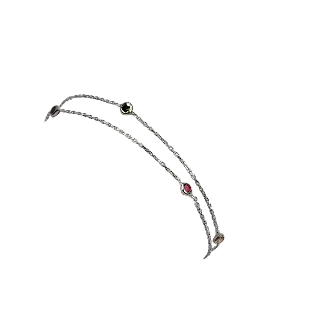 Multi Color Stone 925 Sterling Silver Pretty Minimalist Chain link Double layer Bracelet Beautiful Gift for Girlfriend,Daughter,Wife
