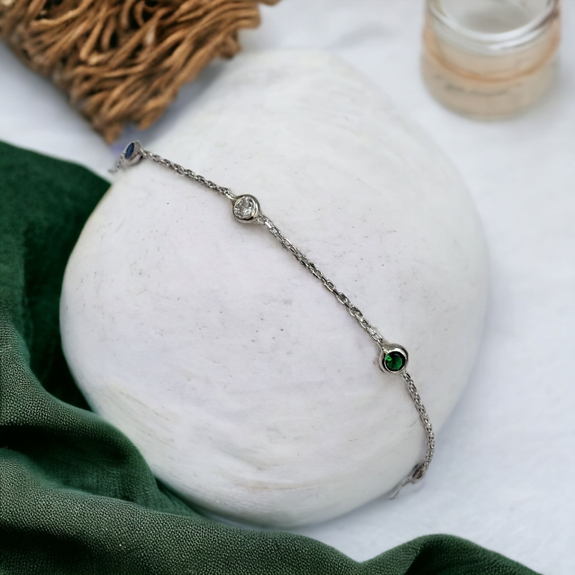 Multicolor CZ Stone 925 Sterling Silver Pretty Minimalist Chain link Bracelet in Beautiful Gift for Girlfriend,Daughter,Wife