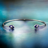 Solid Silver Evil Eye Open ended cuff style Jewelry Handmade Kada Adjustable Bracelet Best Gift idea for Girls