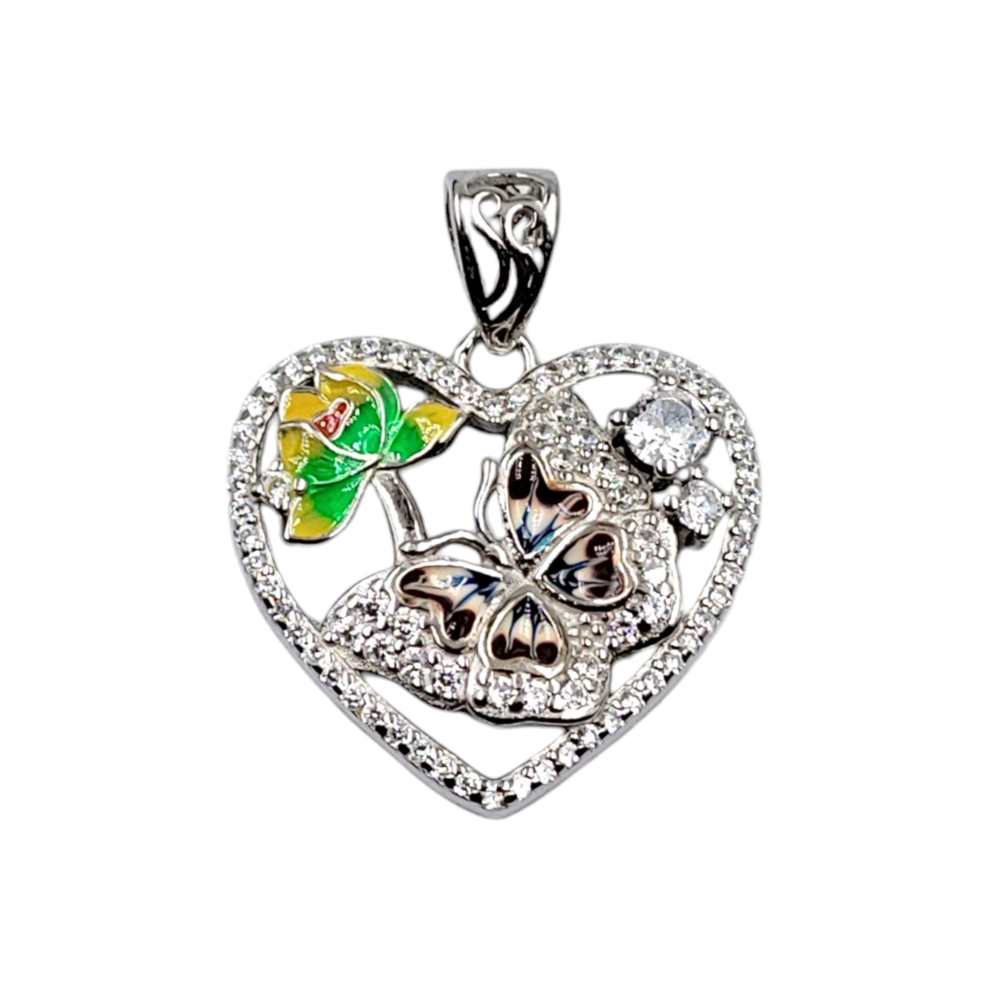 Pretty Butterfly CZ 925 Sterling Silver Pendant Heart Shape Pendant Handmade Jewellery Birthday, Anniversary, Wedding