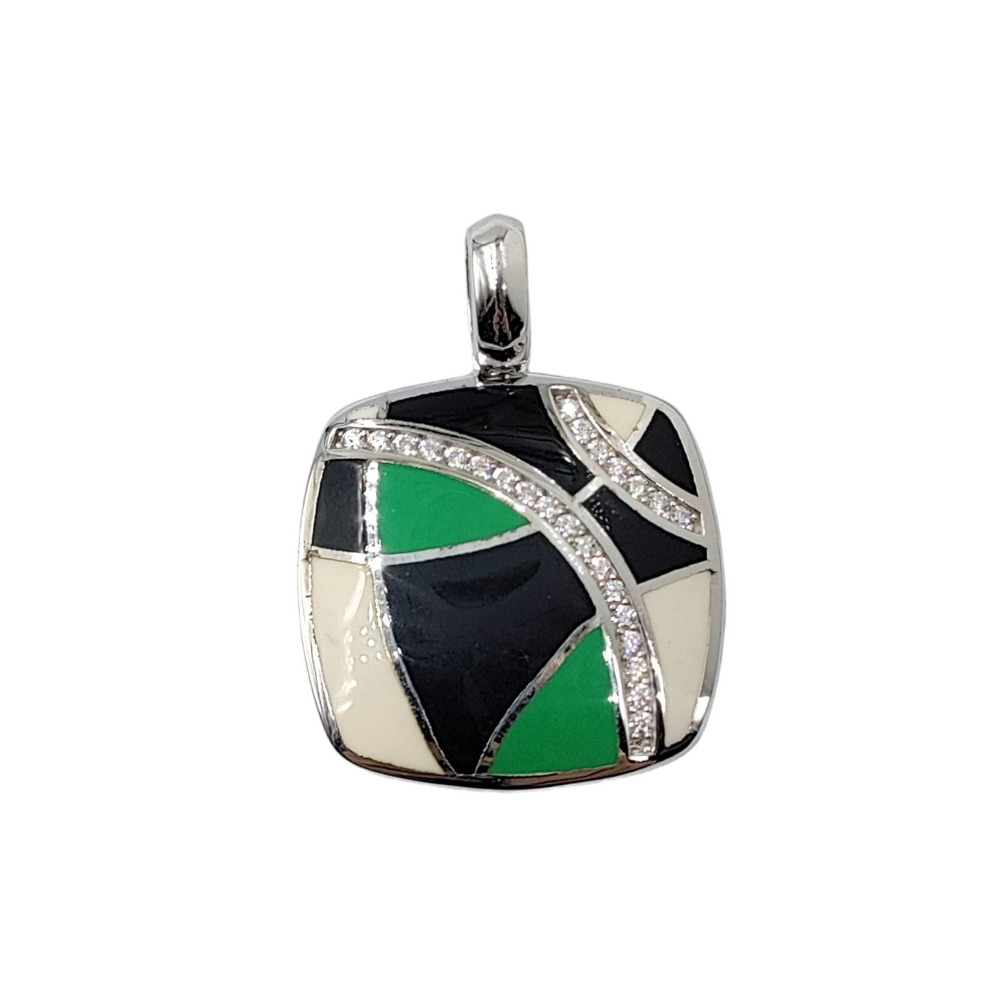 Emerald Black and white 925 Sterling Silver Enamel Pendant Minimalist Handmade art jewelry