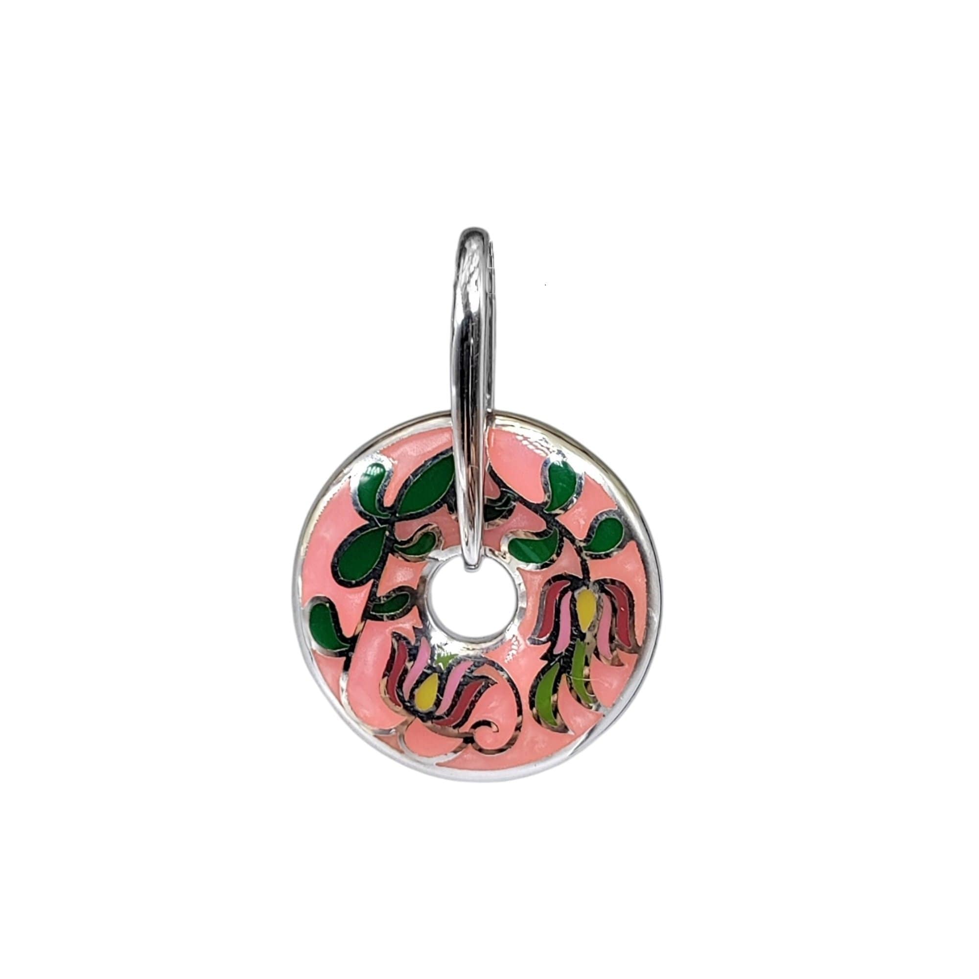 925 Sterling Silver Lotus Flower Pattern Enamel Pendant Round Shape Handcrafted Floral art jewelry