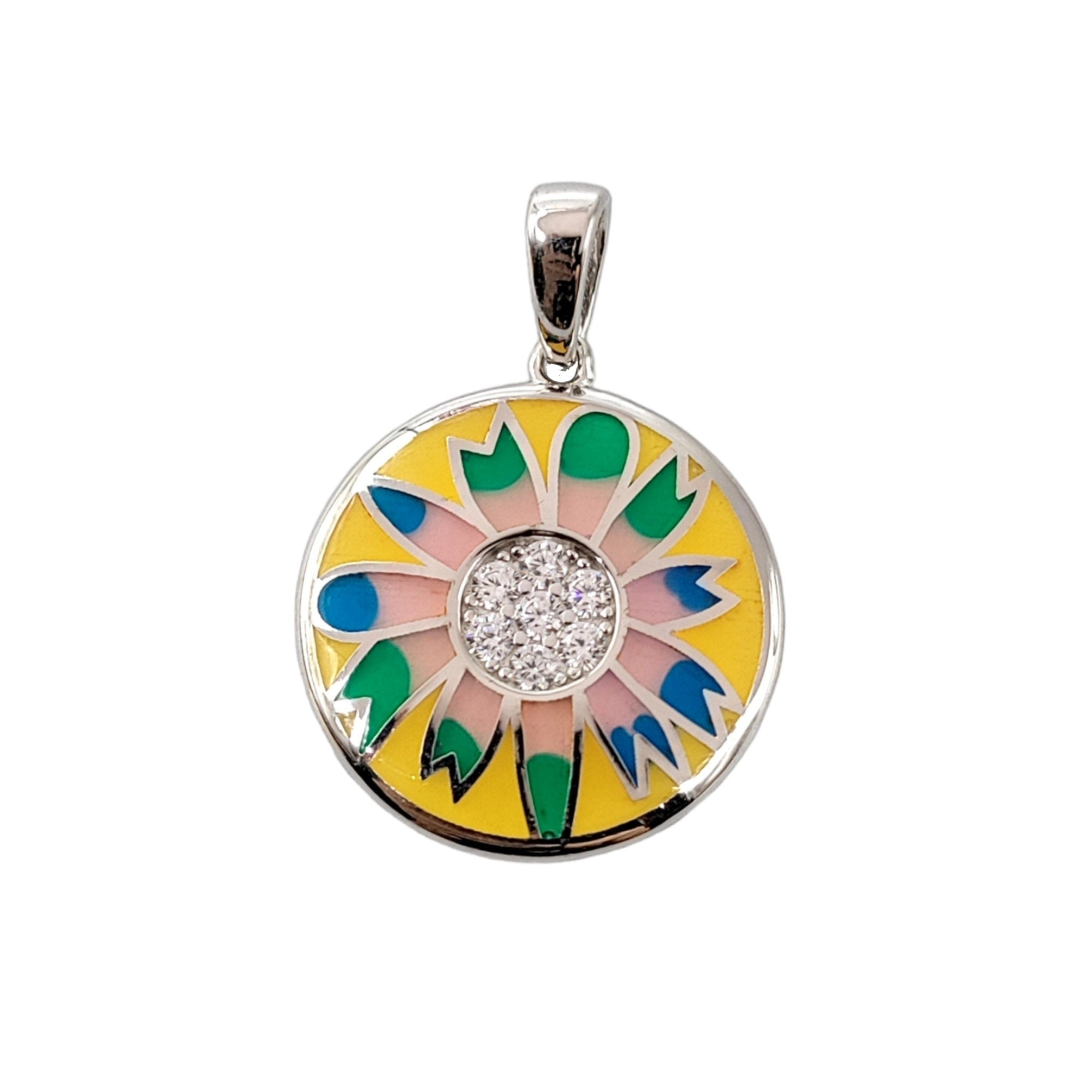 Round Floral Design Yellow Enamel Pendant 925 Sterling Silver Beautifully Crafted Handmade jewelry Handmade Jewellery