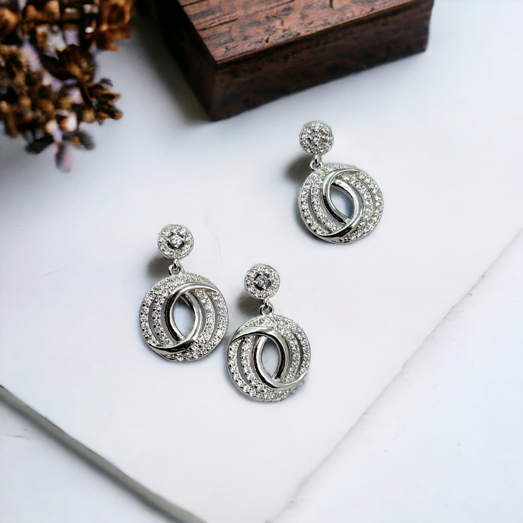 925 Sterling Silver Tear Drop Round Shape Cubic Zirconia Stone Dangle Earrings Minimalist Handmade Wedding Anniversary Gift for Wife