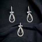 925 Sterling Silver Pear Shape Ribbon Bow with Tear Drop Design Round CZ Stone Drop Dangle Earrings Minimalist Handmade Wedding Gift
